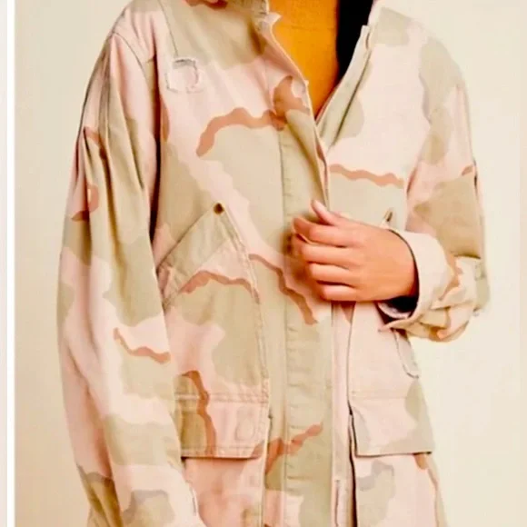 Anthropologie Pink and Green Camo Utility Jacket - Picture 1 of 9